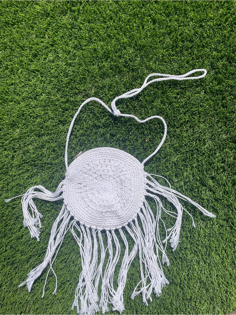White Crochet Fringe Crossbody Bag by